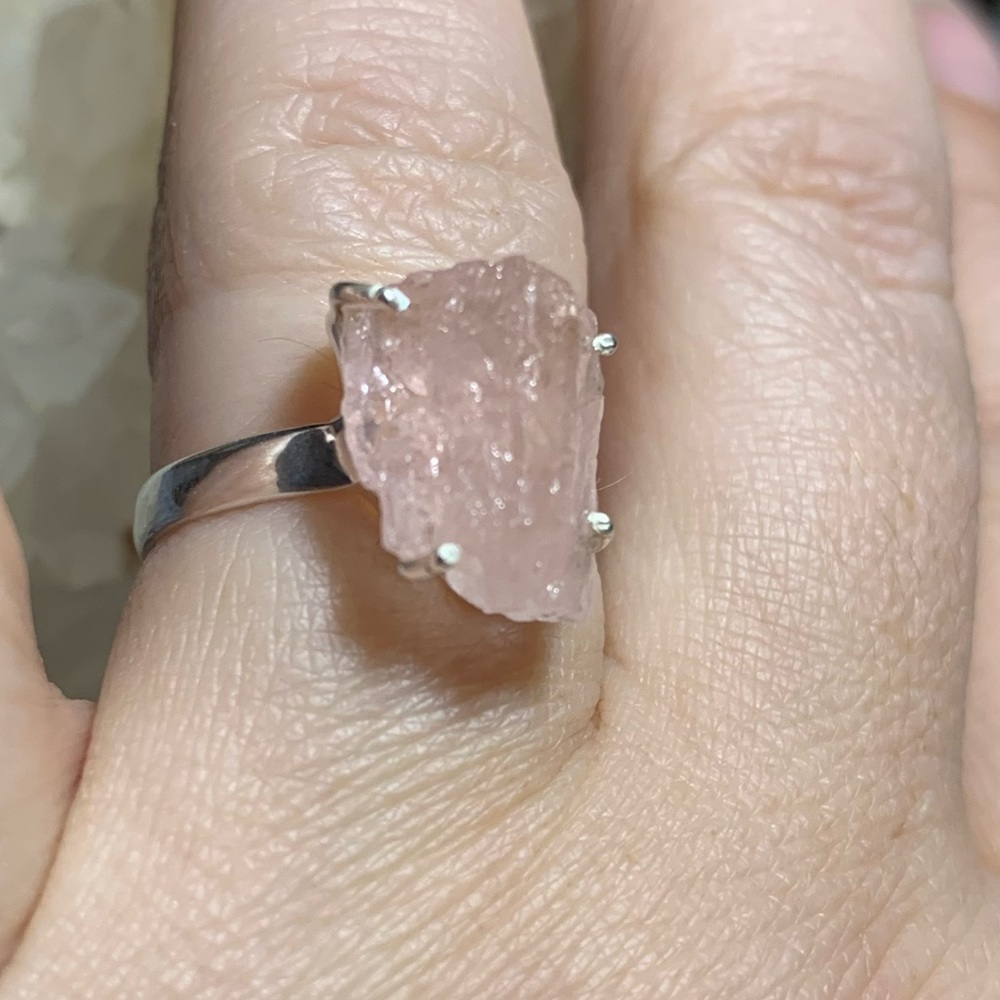 Solid Sterling Raw Morganite Ring - image 4